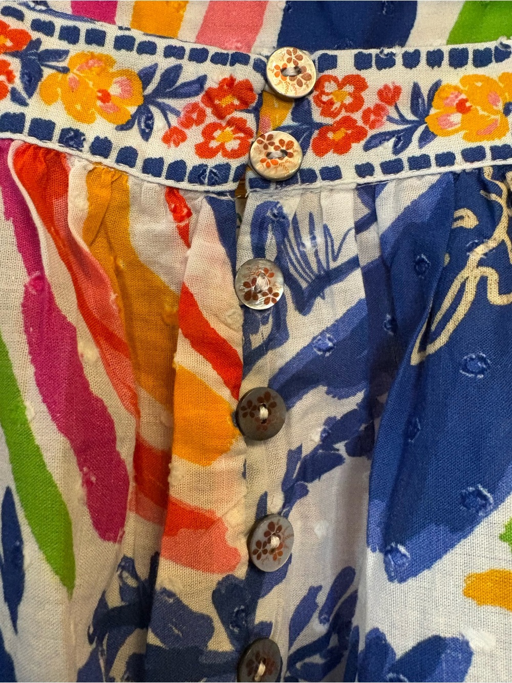 FARM RIO Square-Neck Cropped Peasant Blouse in Blue & Multicolor NWT - Picture 3 of 7